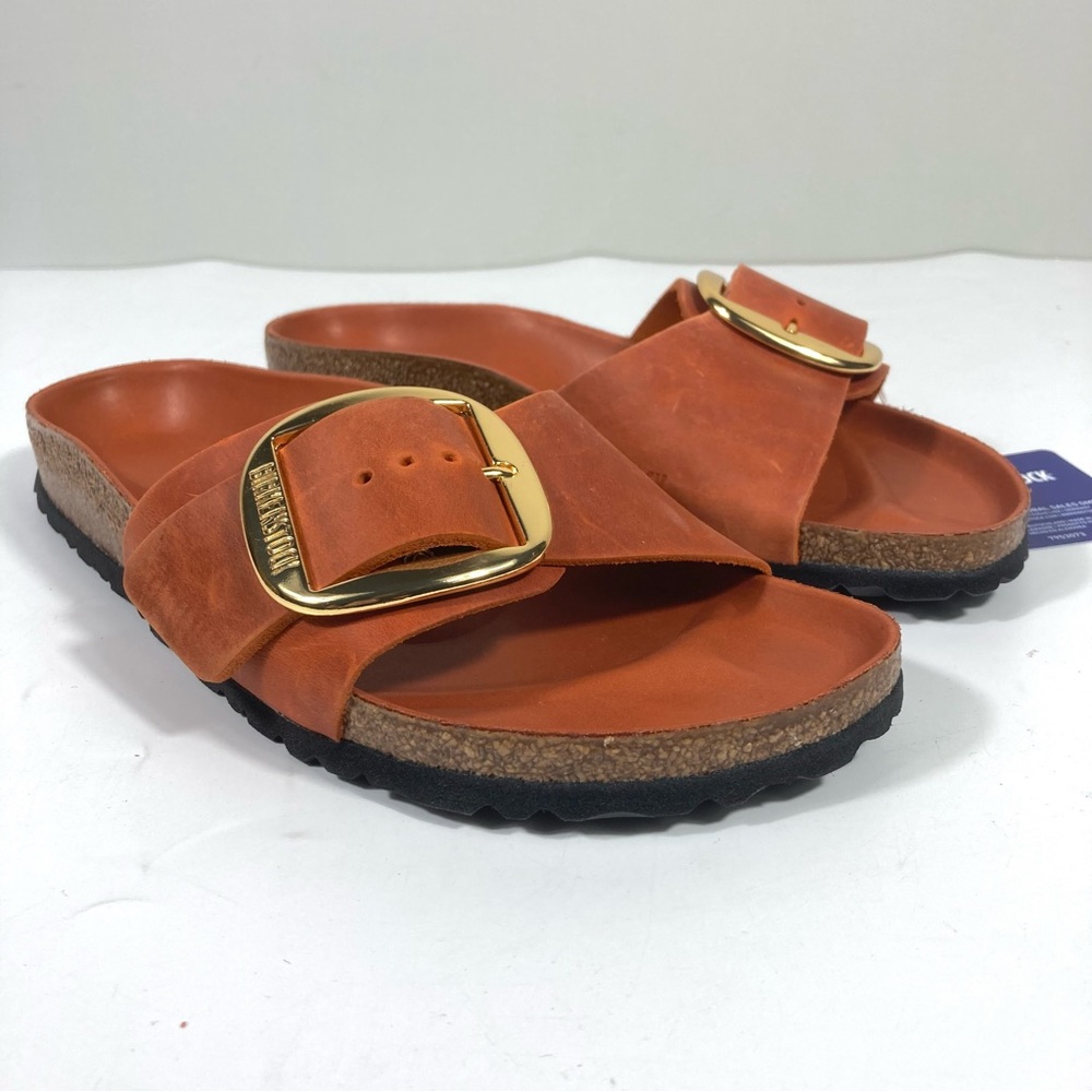 Birkenstock Madrid Big Buckle Slide Sandals Oiled Leather Burnt Orange NEW - Picture 12 of 17